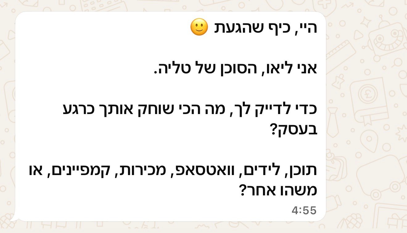 ליאו - סוכן הווטסאפ שנותן מענה ללקוחות על אוטומט